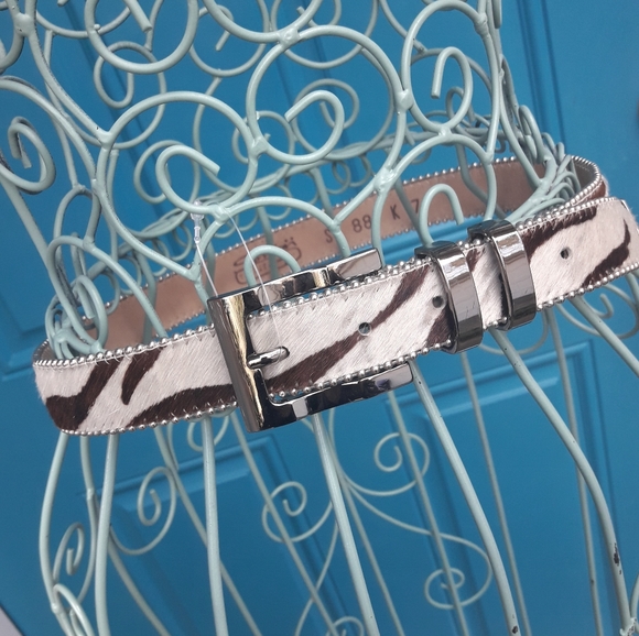 Fur Belt Genuine Leather BB Simon Speckle Cow Hair - Picture 2 of 6